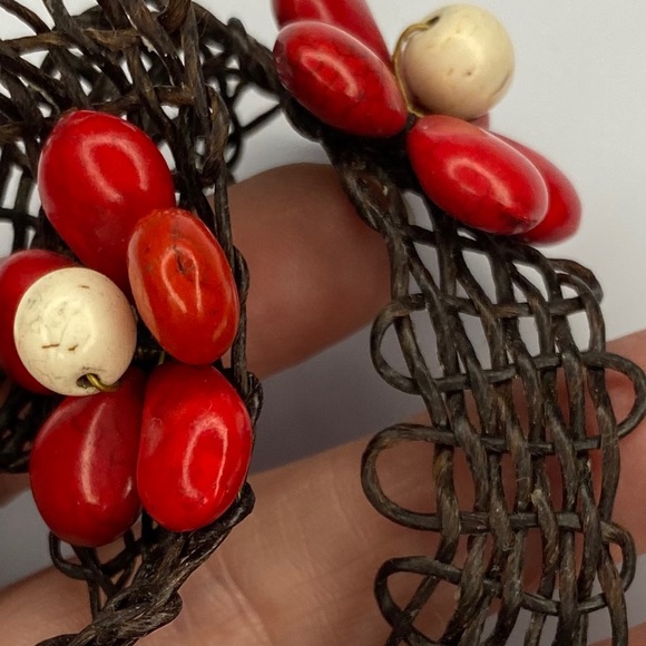 Artisan Red Flower Boho Cord Necklace & Bracelet - Picture 15 of 16